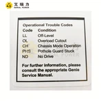 CALCOMANÍA, ETIQUETA, CÓDIGOS DE FALLA 133596 PARA GENIE